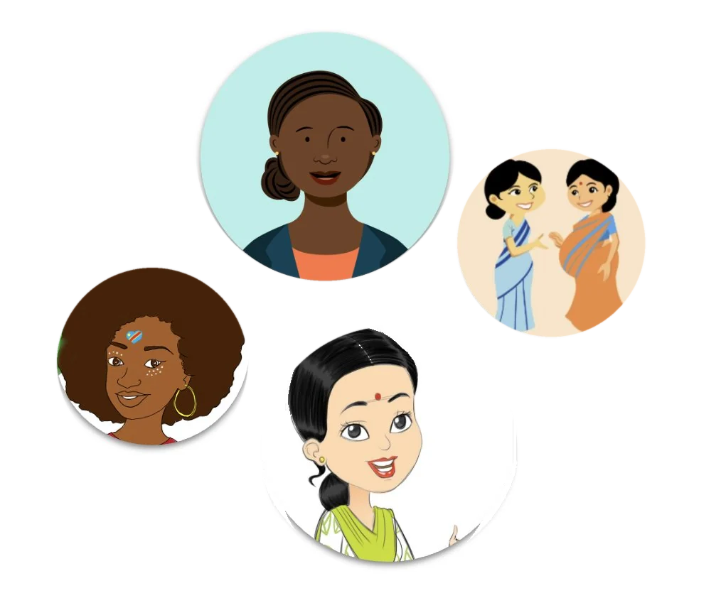 Illustrated chatbot personas from real Open Chat Studio deployments